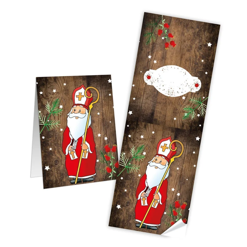 Weihnachtsbanderole Heiliger Nikolaus rot braun 7,2 x 21 cm