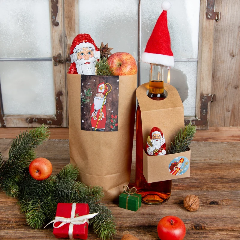Weihnachtsbanderole Heiliger Nikolaus rot braun 7,2 x 21 cm