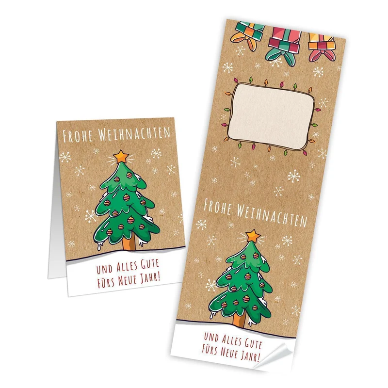 Weihnachtsbanderole Frohe Weihnachten braun grün rot beige 7,2 x 21 cm
