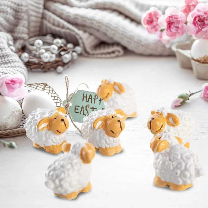 6 kleine Schafe weiß braun - Osterdeko Figuren Tischdeko