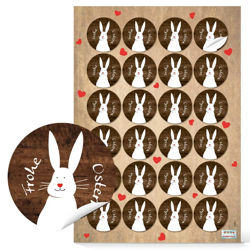 Osteraufkleber Set 4 x 24 Aufkleber 4 cm Frohe Ostern mit Osterhasen - Osterdeko Sticker