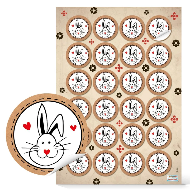 Ostersticker Set - 4 x 24 Osteraufkleber mit Osterhasen & Text Frohe Ostern