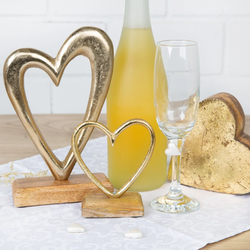 Herz Dekofigur 23 cm Gold braun aus Holz & Metall - zum Hinstellen
