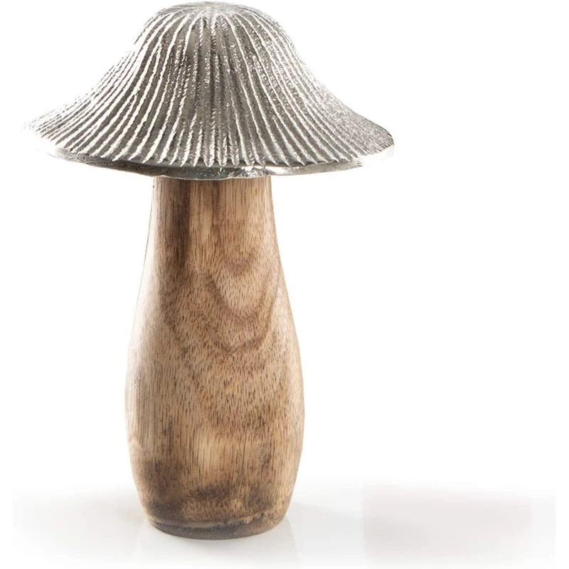 Große Pilz Dekofigur - Natur Deko aus Holz & Metall - 24 cm