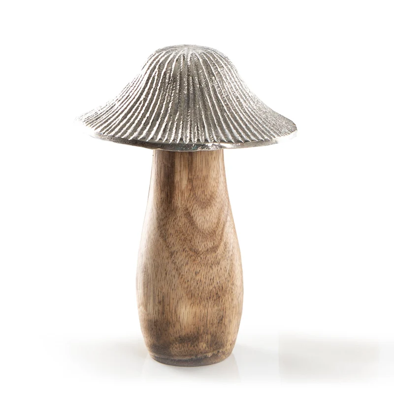 Große Pilz Dekofigur - Natur Deko aus Holz & Metall - 24 cm