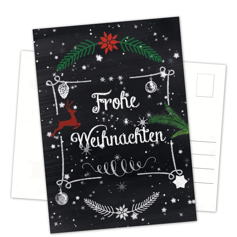 Weihnachtspostkarten DIN A6 hoch – Weihnachtsmotive schwarz-weiß in Tafelkreide-Optik
