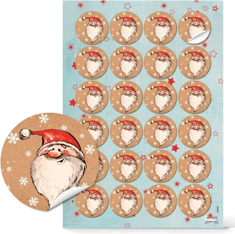 Logbuch-Verlag 24 Weihnachtsmann Nikolaus Aufkleber rund 4 cm - Geschenkaufkleber Weihnachten Nikolausgeschenk rot weiß beige für Kinder Kunden Mitarbeiter