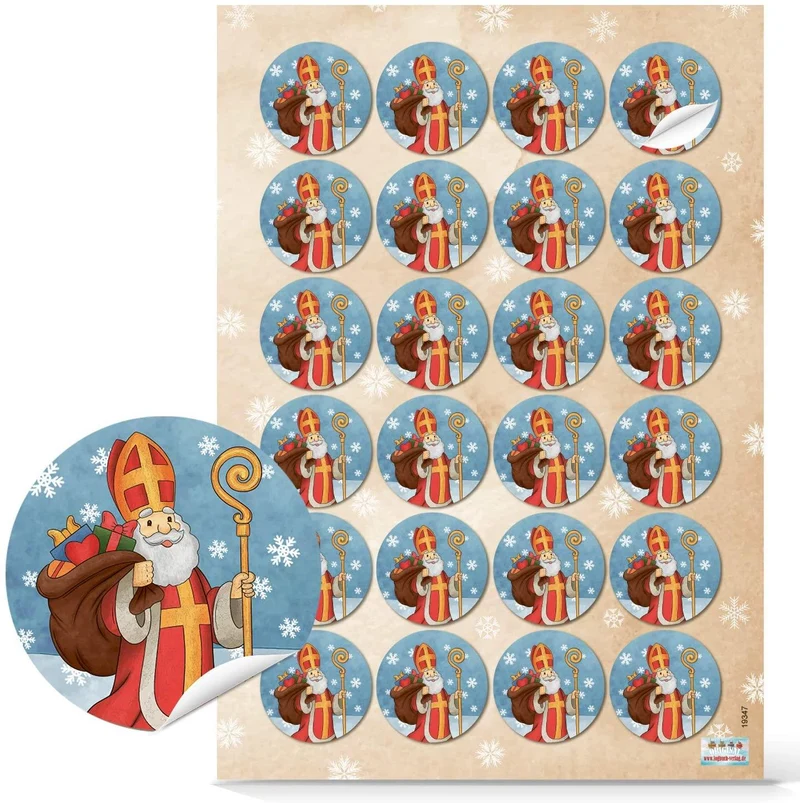Logbuch-Verlag 24 selbstklebende Aufkleber NIKOLAUS rund 4 cm blau rot gold Nikolausaufkleber Geschenk Verpackung Weihnachtsmann für Kinder