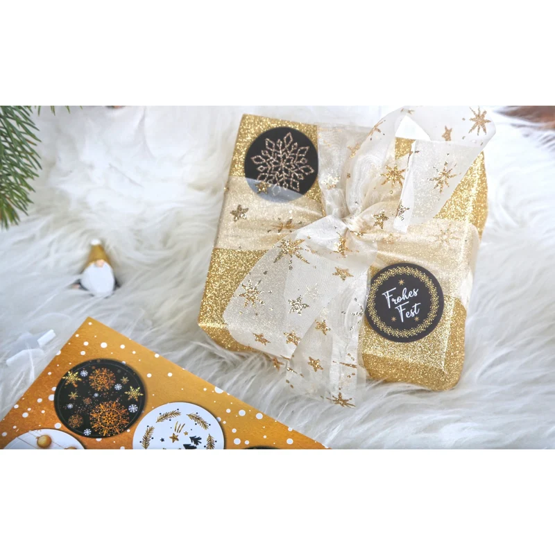 Logbuch-Verlag 24 Weihnachtsaufkleber schwarz weiß gold - Frohe Weihnachten Sticker rund selbstklebend 4 cm