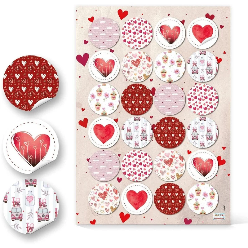Herzaufkleber Set - 118 Herz Sticker rot rosa bunt - rund