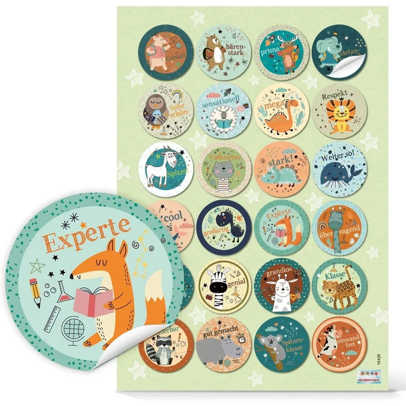 3 x 24 Motivationsaufkleber für Kinder - Tiere Dinos Einhörner