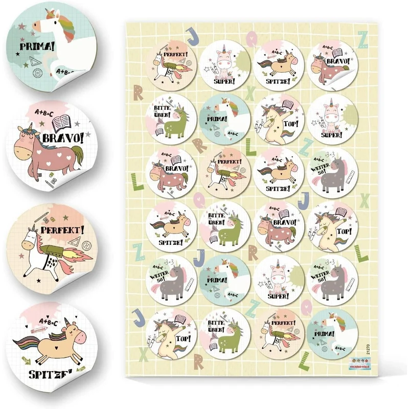 3 x 24 Motivationsaufkleber für Kinder - Tiere Dinos Einhörner