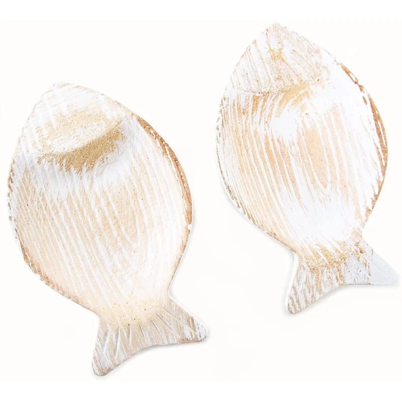 2 Fische Dekoschalen aus Holz weiß braun Shabby chic - Vintage Deko