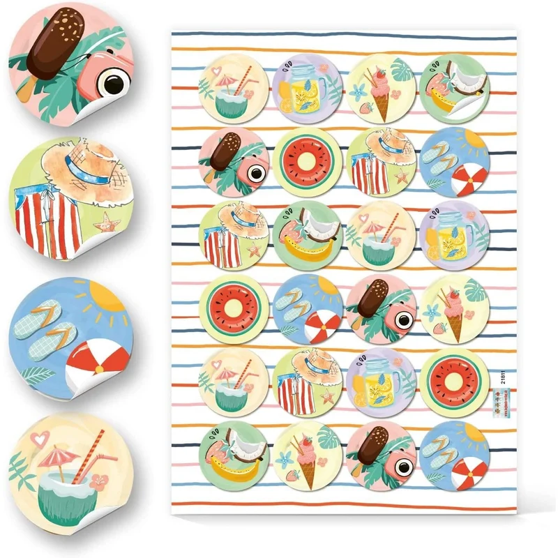 Aufkleber SET 5 x 24 bunte Sticker - Urlaub Reise maritim sommerlich