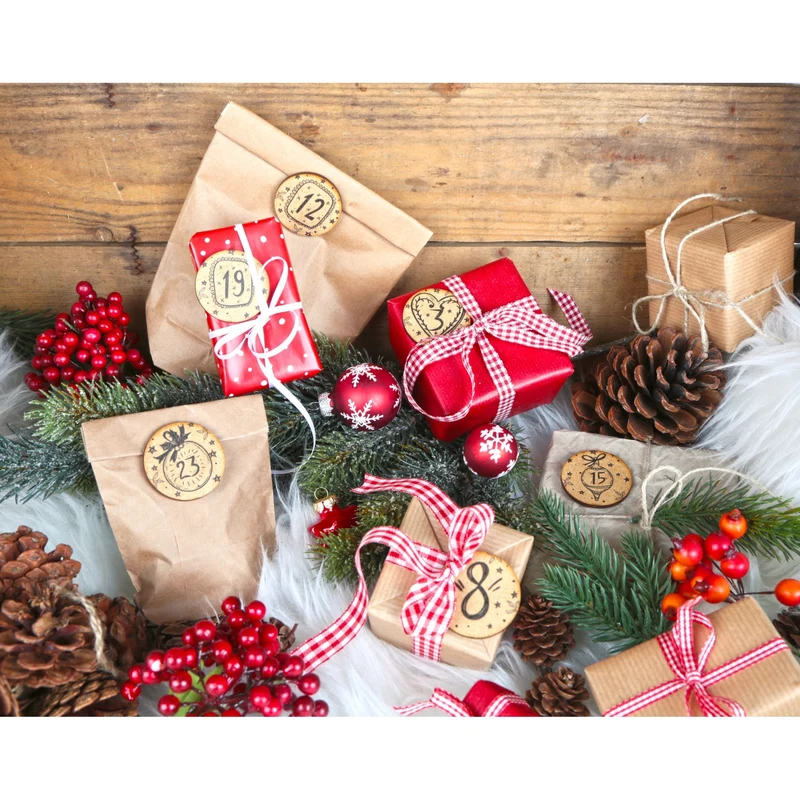 24 Adventskalender Zahlen Holz Scheiben natur schwarz vintage