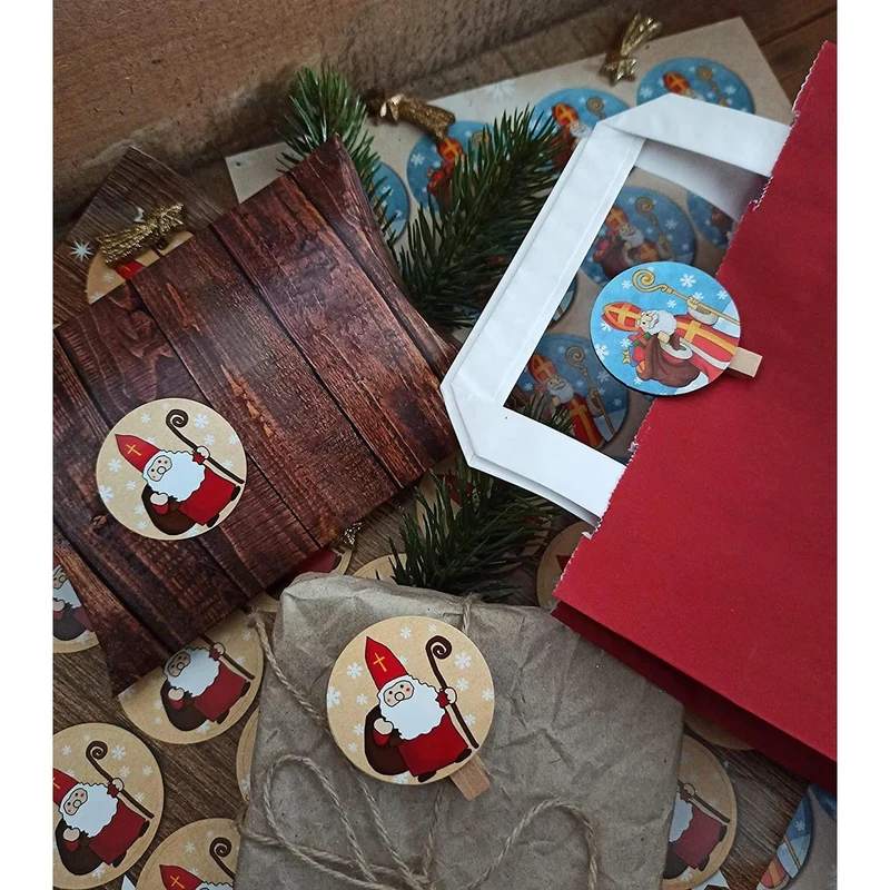 Logbuch-Verlag 24 Dekoklammern Heiliger Nikolaus Aufkleber - Holz Klammern Mini Wäscheklammern Nikolausgeschenk