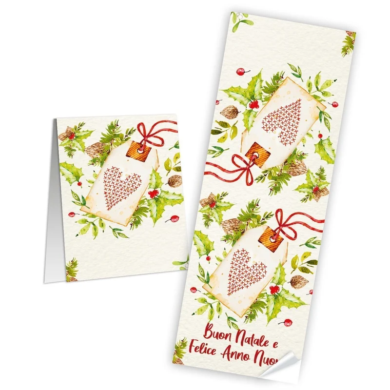 25 Weihnachtsbanderolen Buon Natale rot grün braun weiß 7,2 x 21 cm