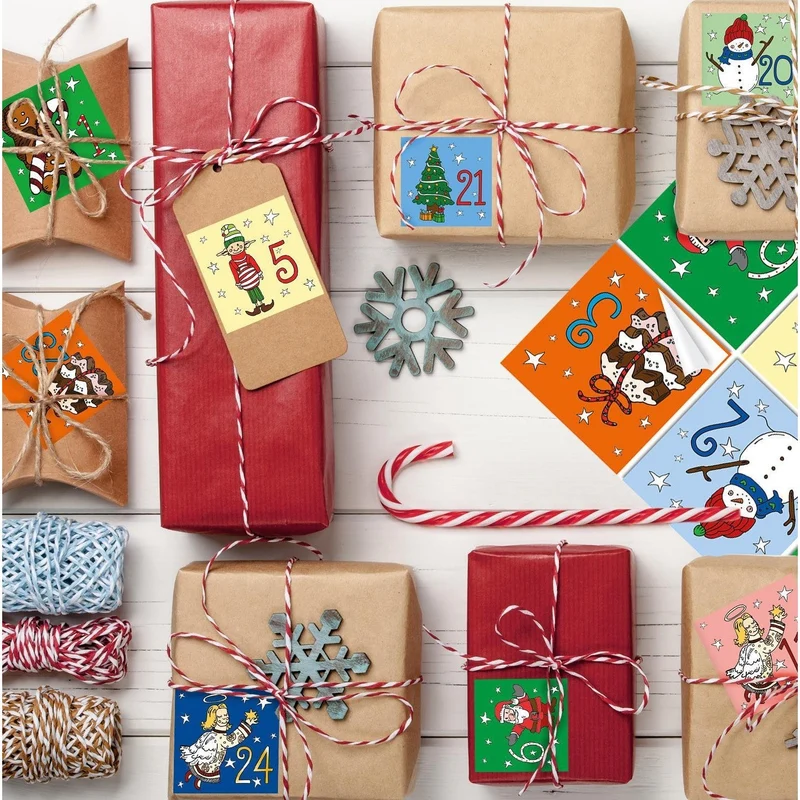 Buntes Adventskalenderzahlen Aufkleber Set mit 4 x 24 verschiedenen Zahlenaufklebern
