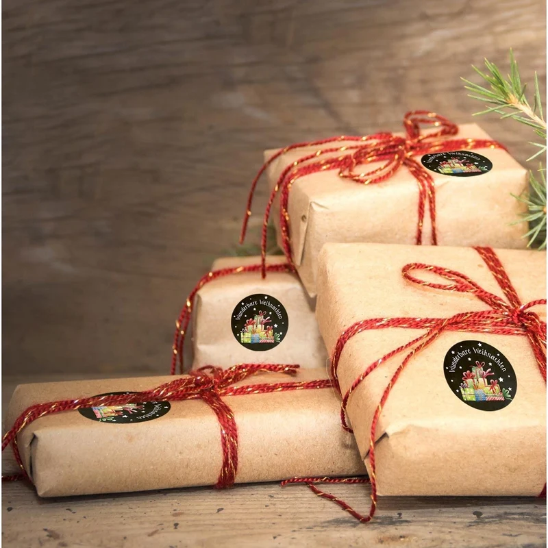 SET 3 x 24 Weihnachtsaufkleber selbstklebend rund 4 cm schwarz bunt