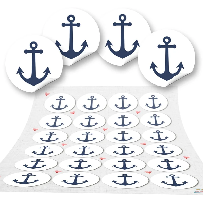 Logbuch-Verlag 24 Runde Anker Aufkleber blau weiß navy maritim Sticker Etiketten Geschenkaufkleber basteln Gastgeschenk give-away Deko Fest Verpackung Mitgebsel