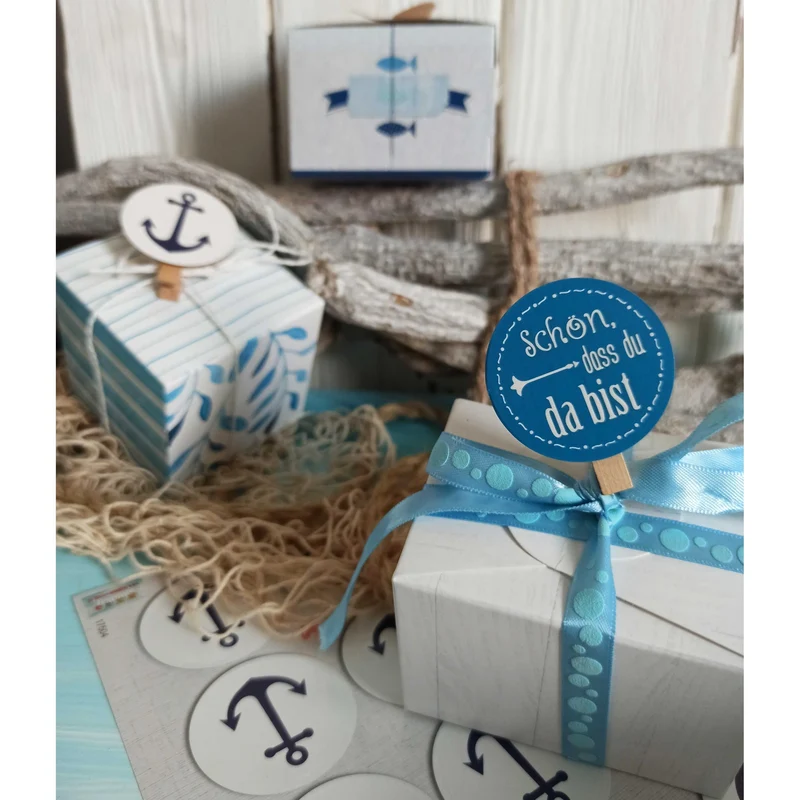 Logbuch-Verlag 24 Runde Anker Aufkleber blau weiß navy maritim Sticker Etiketten Geschenkaufkleber basteln Gastgeschenk give-away Deko Fest Verpackung Mitgebsel