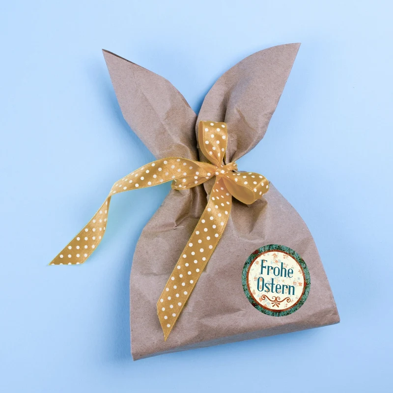 24 Stück grün braun beige natur retro vintage Osterhasen Osteraufkleber FROHE OSTERN Text nostalgie look - Ostergeschenke verzieren - Verpackung give-away Mitgebsel Hase Ostersticker Etiketten