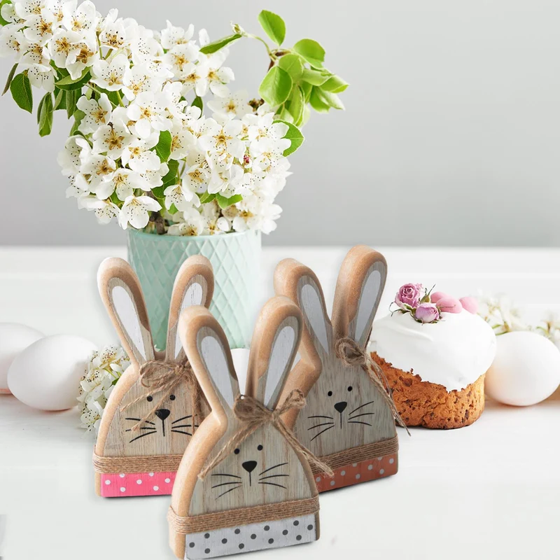 3 Holzhasen Figuren zum Hinstellen aus Holz - 13,5 cm - kleines Ostergeschenk