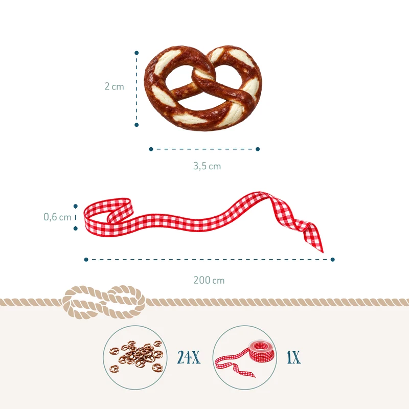 Logbuch-Verlag 24 Brezel Geschenkanhänger bayerische Deko Trachtenschmuck Halskette Halsschmuck BREZE + rot weiße Baumwoll Kordel Bayern Oktoberfest