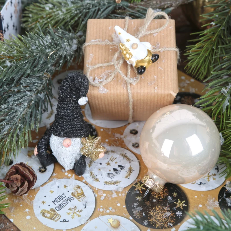 Wichtelfiguren aus Polyresin 8 cm schwarz weiß gold 6 Stück