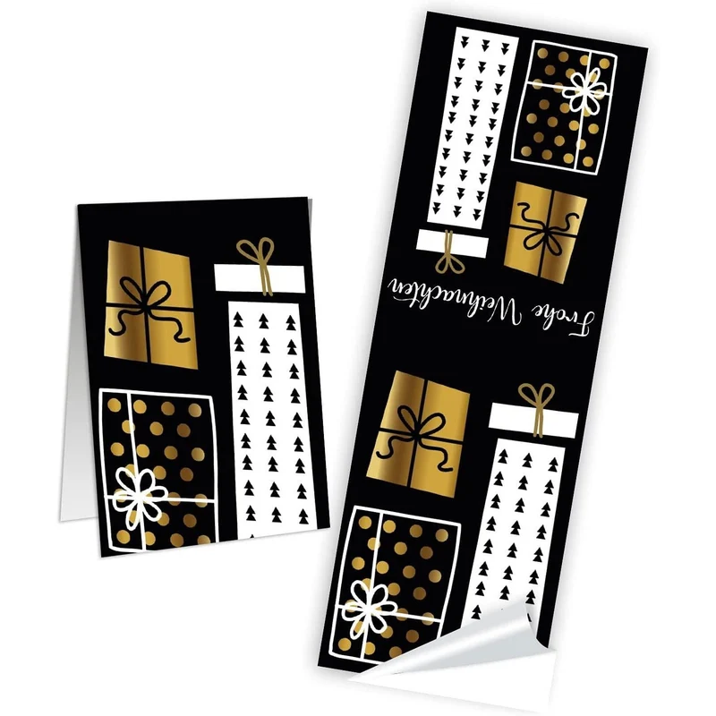 Weihnachtsbanderole Frohe Weihnachten schwarz gold weiß 5 x 14,8 cm