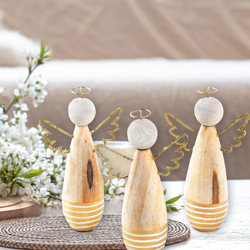 3 Engel Figuren Gold Natur weiß - Weihnachtsdeko Engelfigur Deko Weihnachten