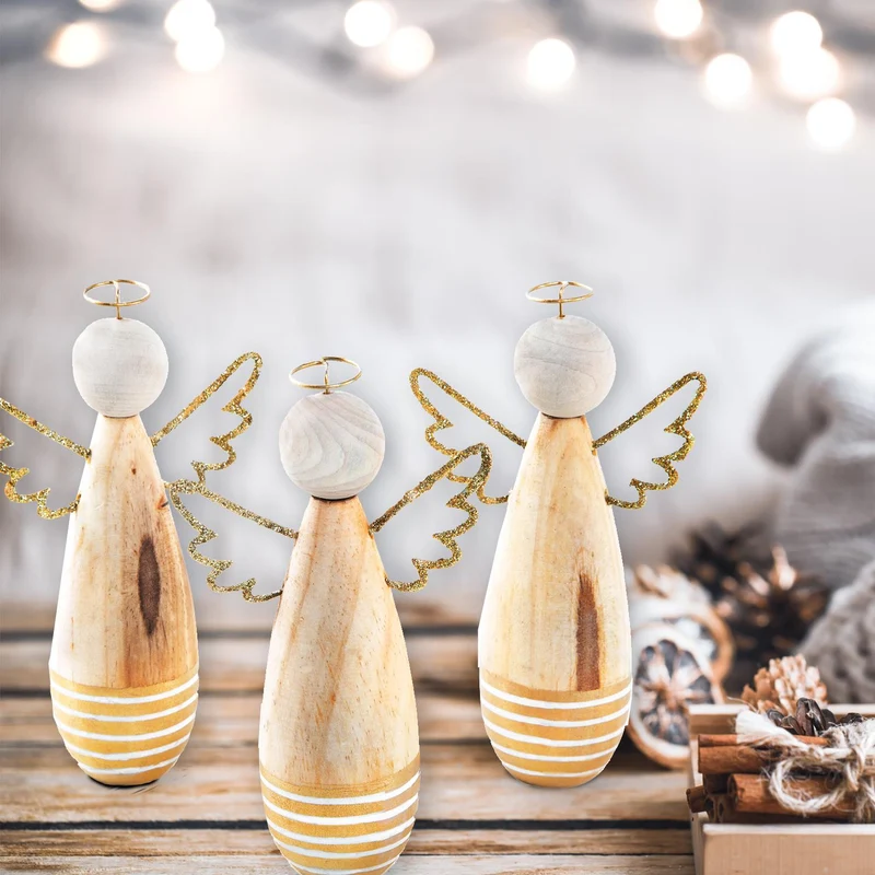 3 Engel Figuren Gold Natur weiß - Weihnachtsdeko Engelfigur Deko Weihnachten