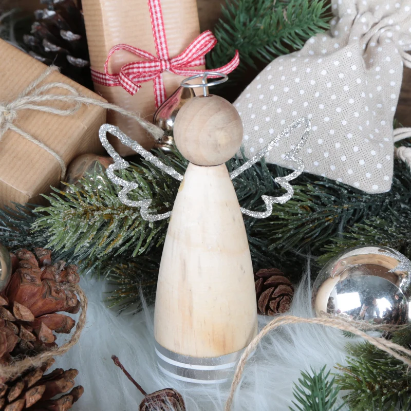 3 Engel Figur aus Holz - Deko Holzengel stehend 14 cm