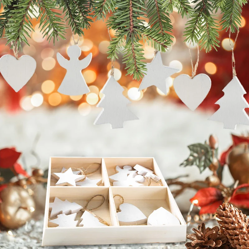 24 kleine Weihnachtsanhänger aus Holz weiß - weihnachtlicher Baumschmuck