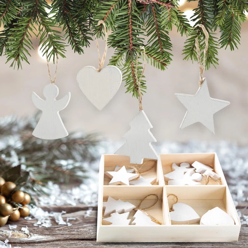 24 kleine Weihnachtsanhänger aus Holz weiß - weihnachtlicher Baumschmuck