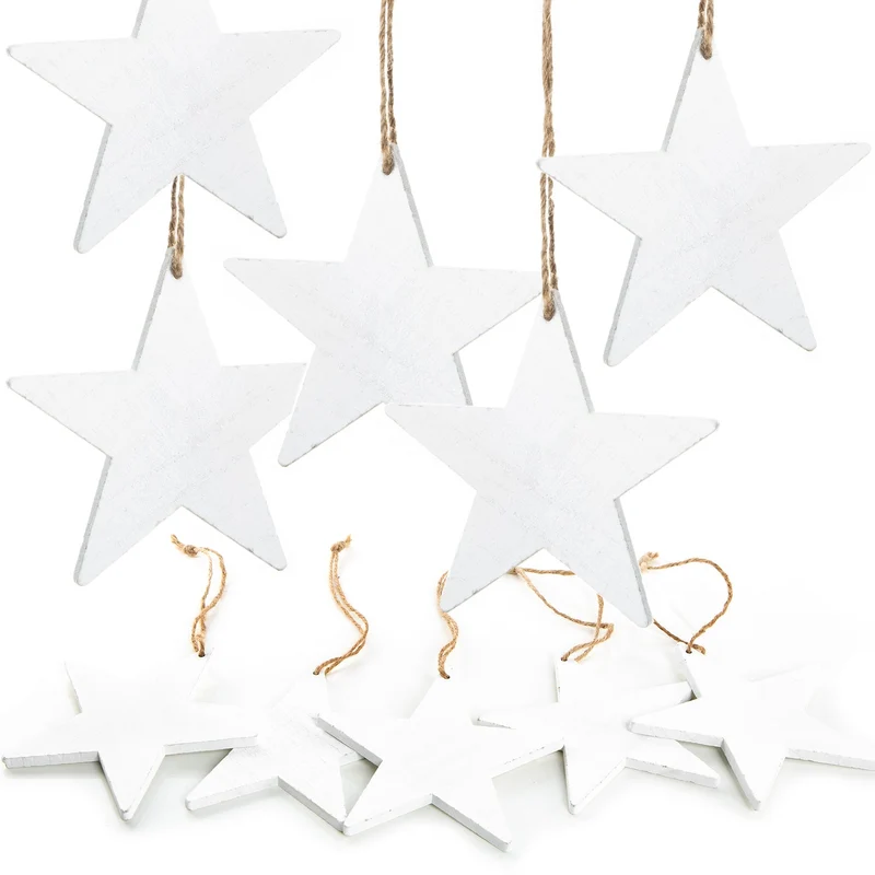 10 Sternanhänger weiß aus Holz 10 cm - Christbaumschmuck Weihnachten