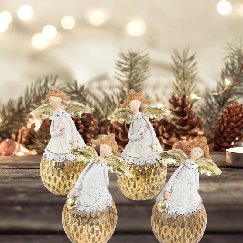 4 Engelfiguren gold grau glänzend - Engel Deko Figuren als Weihnachtsdeko Give-Away Geschenk Weihnachten