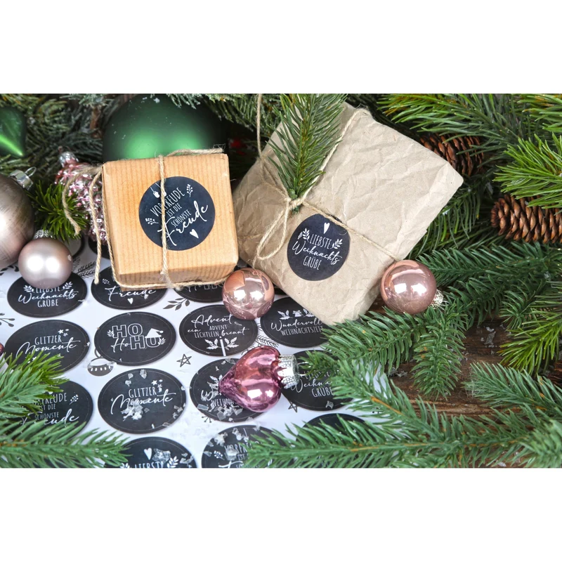 Logbuch-Verlag 24 moderne Weihnachtsaufkleber schwarz weiß - Sticker Weihnachten Weihnachtsgrüße - Verzierung Geschenke Verpackung Ø 4 cm rund