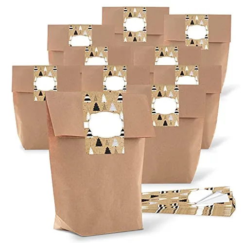 Kraftpapiertüten mit Boden 16,5 x 26 x 6,6 cm mit Weihnachtsbanderole in verschiedenen Motiven