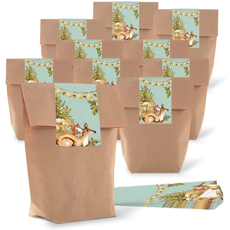 Kraftpapiertüten mit Boden 16,5 x 26 x 6,6 cm mit Weihnachtsbanderole in verschiedenen Motiven