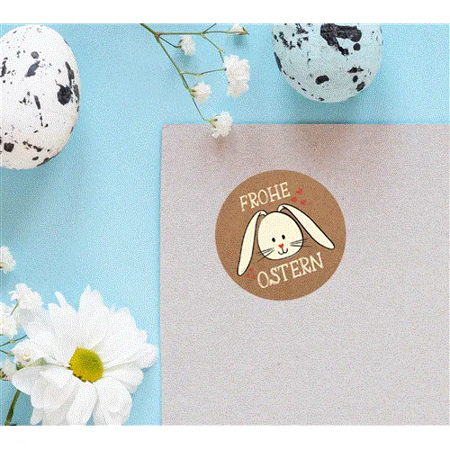 Logbuch-Verlag 24 Osteraufkleber Osterhase Frohe Ostern Deko Aufkleber Hase 4 cm rund natur beige rot