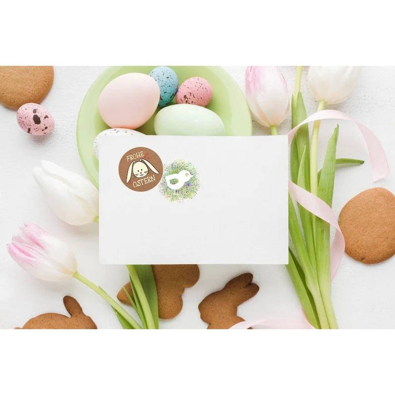 Logbuch-Verlag 24 Osteraufkleber Osterhase Frohe Ostern Deko Aufkleber Hase 4 cm rund natur beige rot
