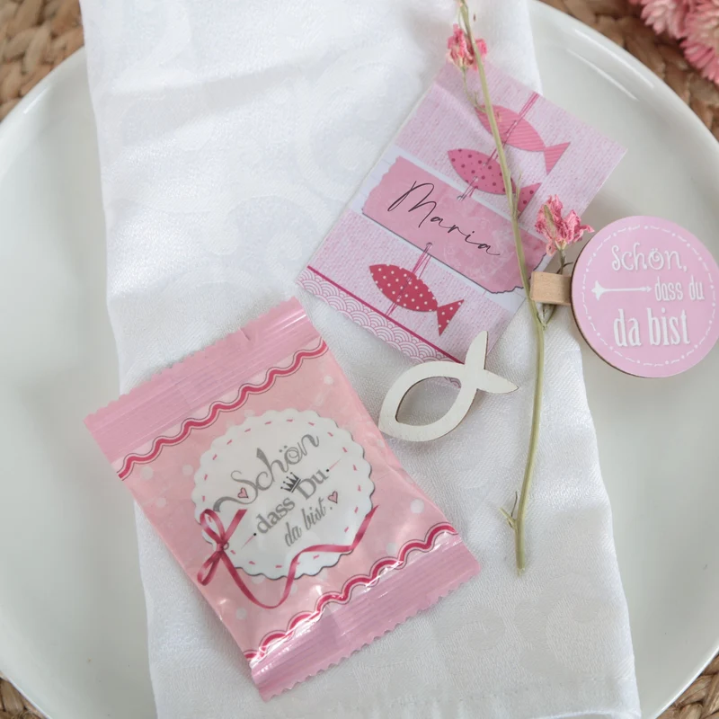 24 runde Aufkleber pink rosa rose SCHÖN DASS DU DA BIST 4 cm Sticker Etiketten für Hochzeit Taufe Kommunion Geburtstag Gastgeschenke give-away Deko Mitgebsel Feste Geschenke Verpackung