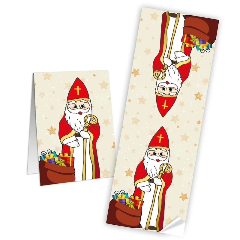 Weihnachtsbanderole Heiliger Nikolaus rot beige weiß 7,2 x 21 cm