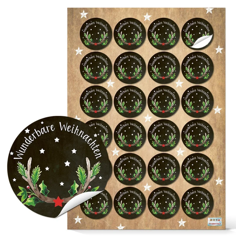 Weihnachtsaufkleber SET 5 x 24 weihnachtliche Sticker 4 cm rund Frohe Weihnachten
