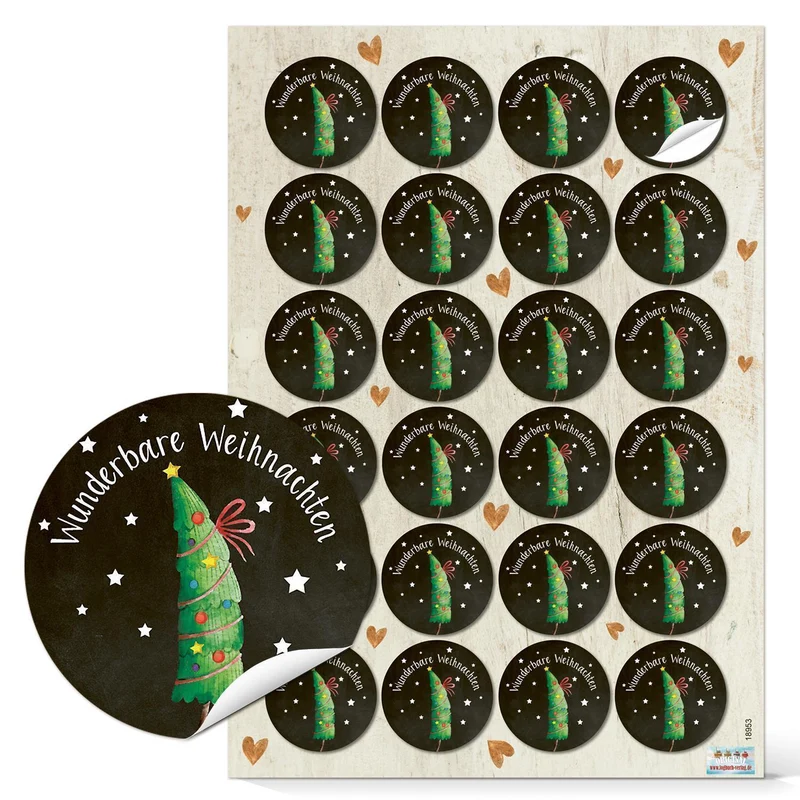 Weihnachtsaufkleber SET 5 x 24 weihnachtliche Sticker 4 cm rund Frohe Weihnachten