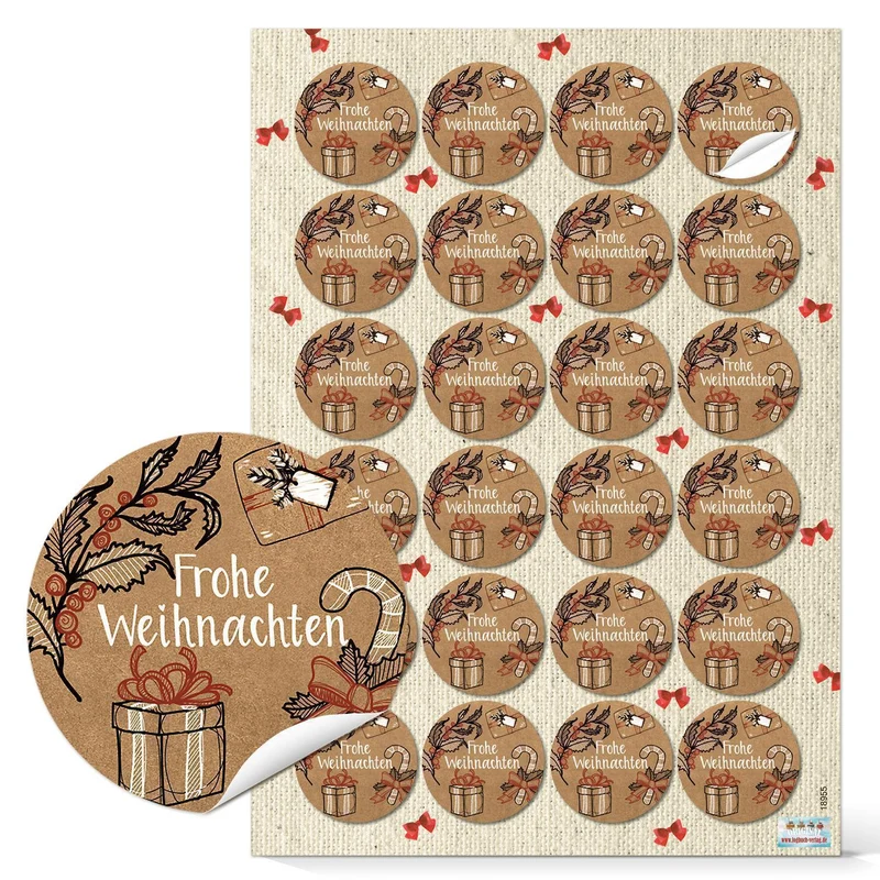 Weihnachtsaufkleber SET 5 x 24 weihnachtliche Sticker 4 cm rund Frohe Weihnachten