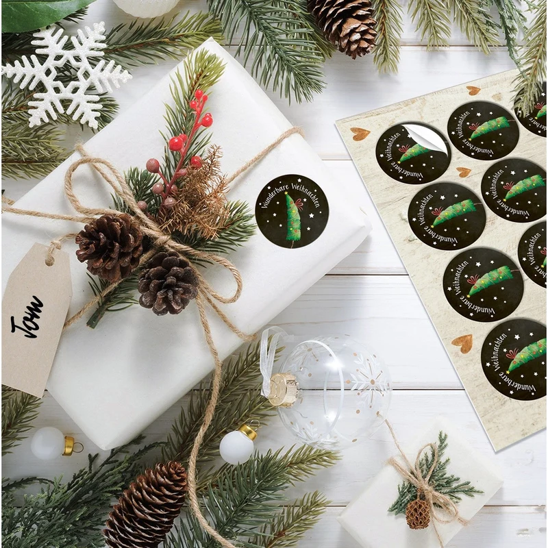 Weihnachtsaufkleber SET 5 x 24 weihnachtliche Sticker 4 cm rund Frohe Weihnachten