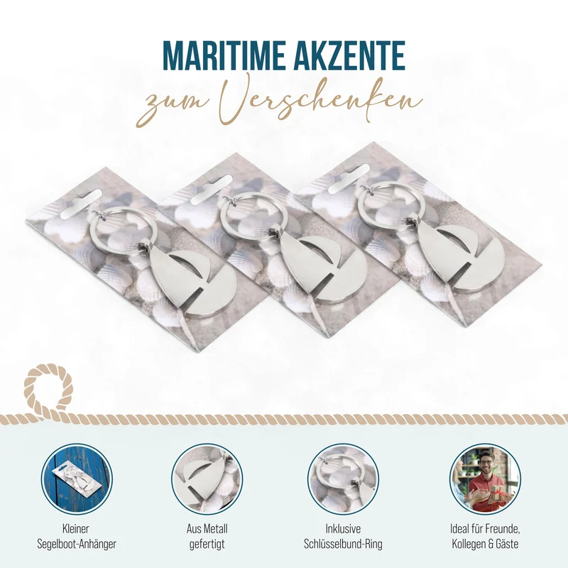 1 kleines Schlüsselanhänger Segelboot aus Metall 5,5 cm - Mini Gastgeschenk Give-Away