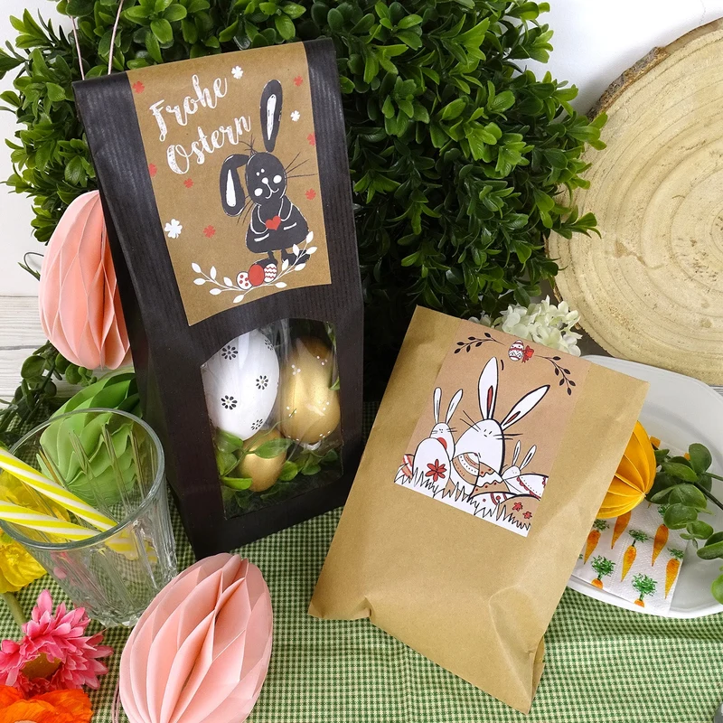 Logbuch-Verlag 10 Frohe Ostern Aufkleber Osterhase Osterdeko Osteretiketten 7,2 x 21 cm zur Verpackung für Kindergeschenke Geschenke Give-Away Tafel Kreide schwarz weiß rot braun